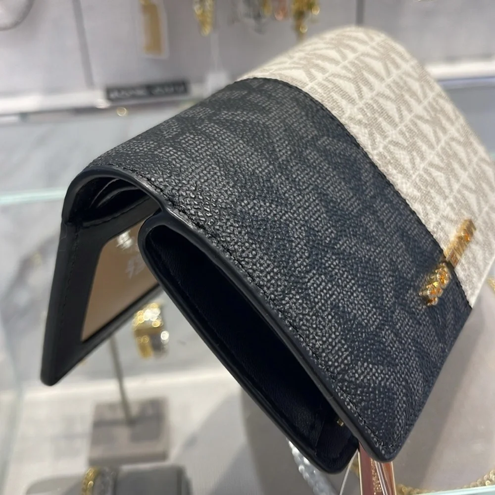 Michael Kors Jet Set Medium Two-Tone Logo Wallet BLACK COMBO NWT